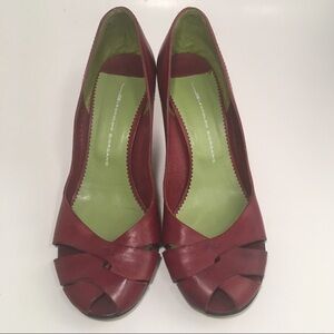 Leopoldo Giordano Red Leather Wedge Heels